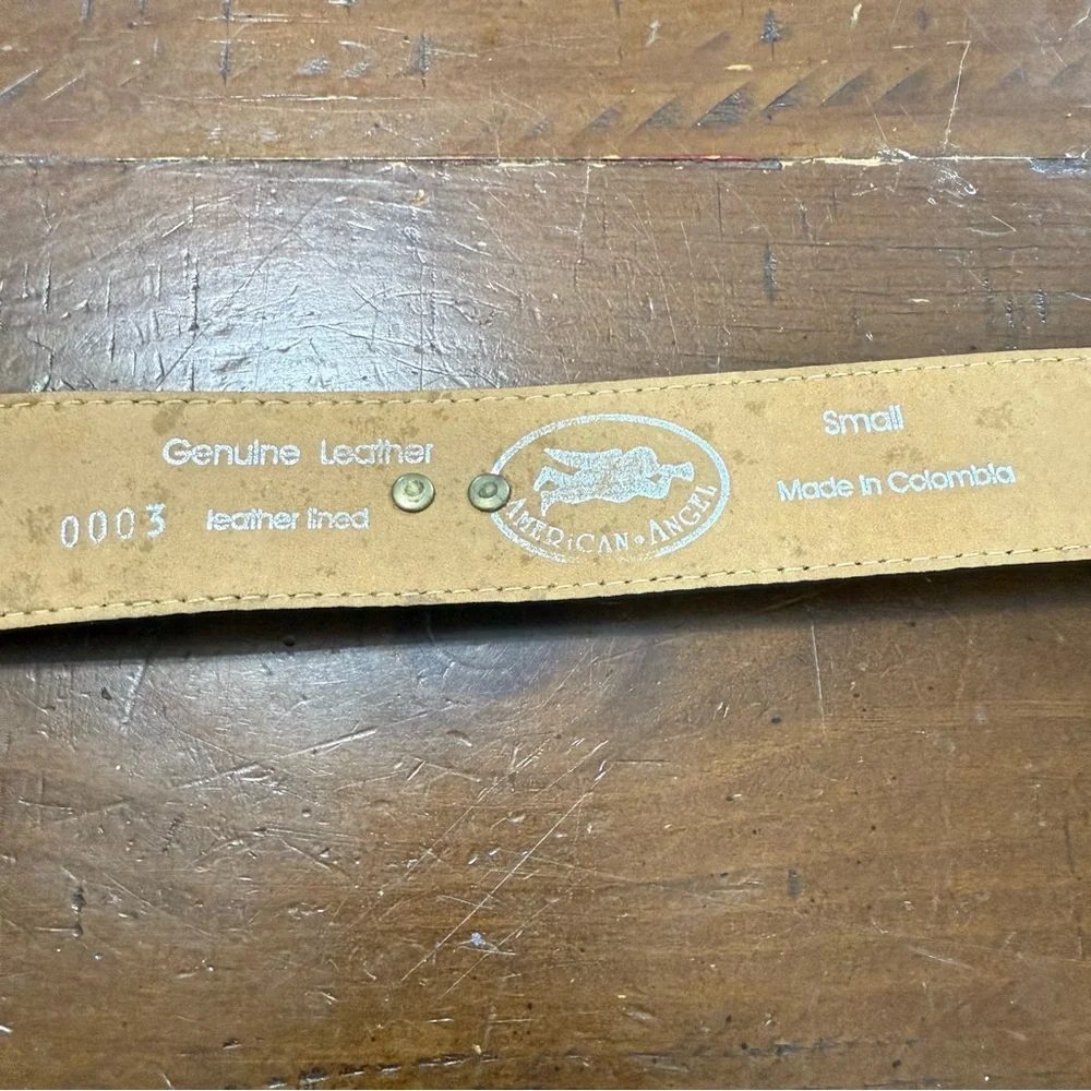 American Angel Black Leather Belt with Angel Buckle size Small